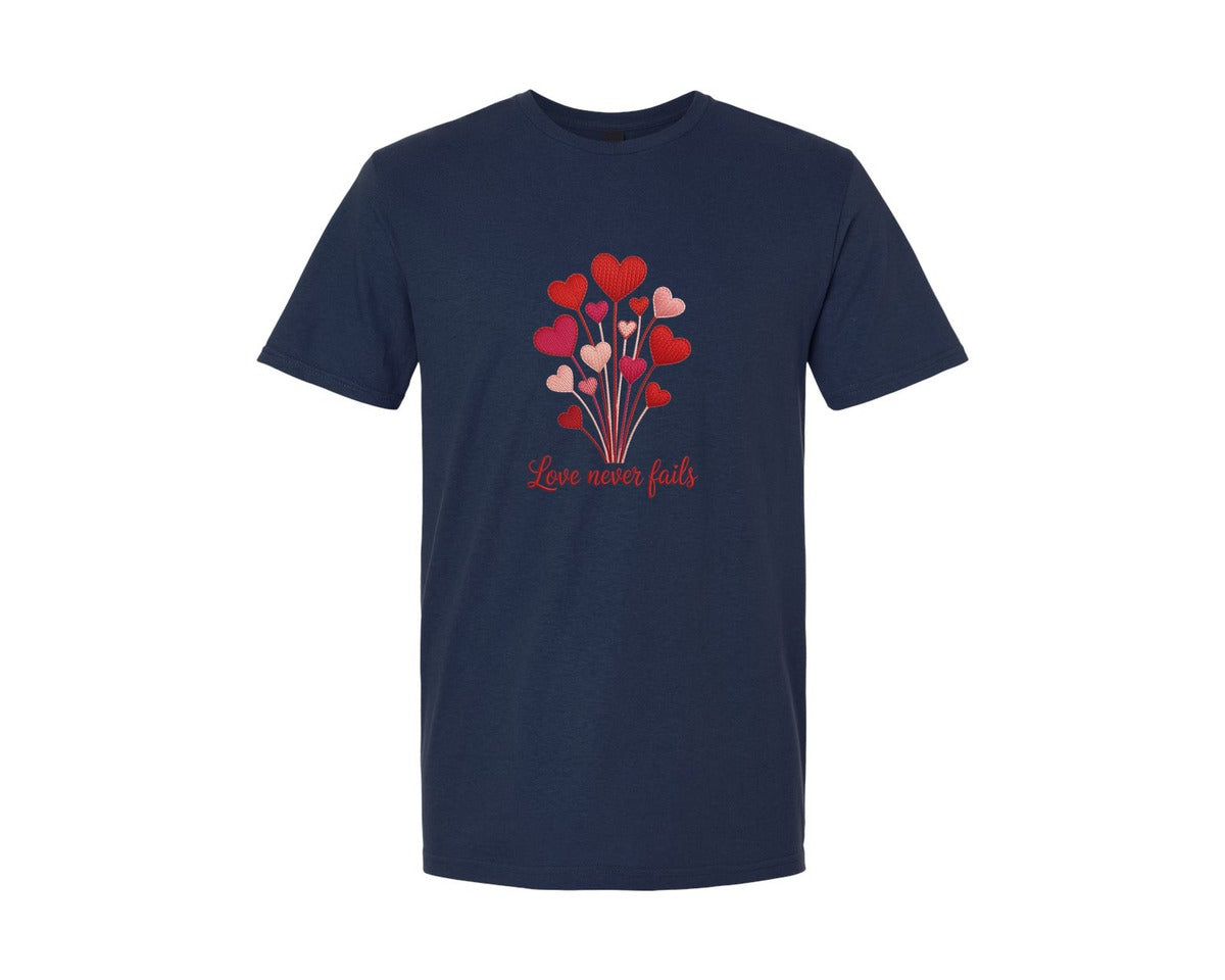 brand:Generic|color:Navy|Yarn Heart Love Never Fails Graphic T-Shirt