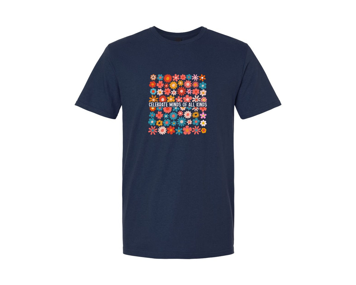 brand:Generic|color:Navy|Celebrate Minds Of All Kinds Flower Graphic T-Shirt
