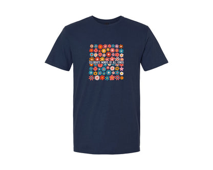 brand:Generic|color:Navy|Celebrate Minds Of All Kinds Flower Graphic T-Shirt