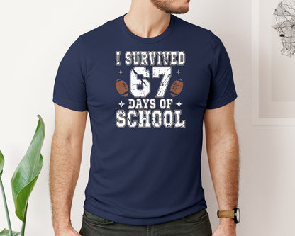 brand:Bella Canvas|color:Navy|I Tackled 67 Days Of School Football Graphic T-Shirt