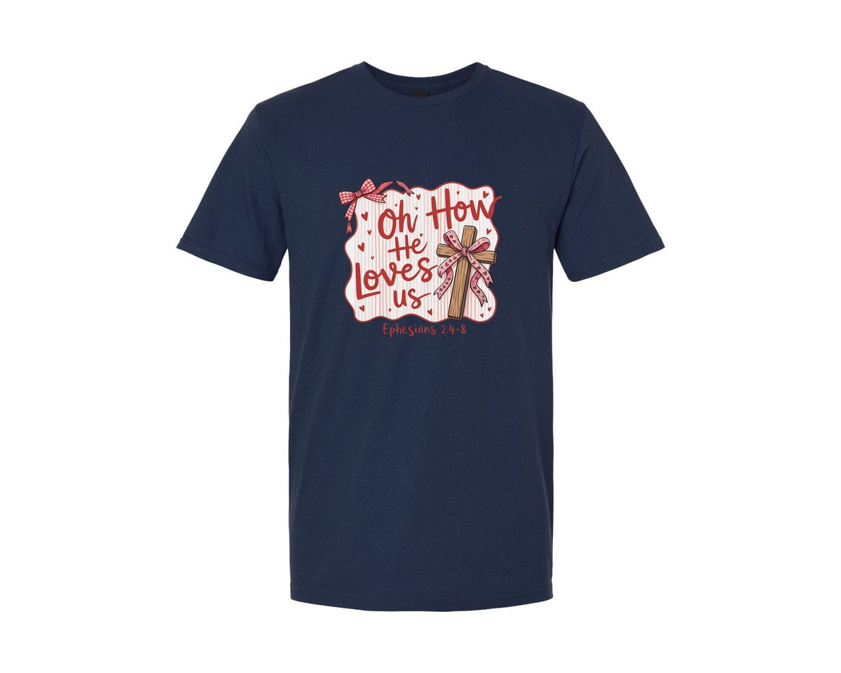 brand:Generic|color:Navy|Oh How He Loved Us Pngglitter Valentine Graphic T-Shirt