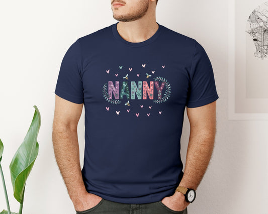 Retro Nanny Flowers Hearts Graphic T-Shirt