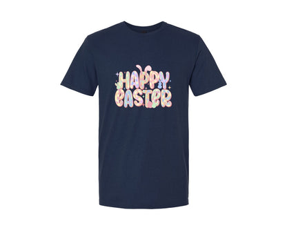 brand:Generic|color:Navy|Happy Easter Pastel Bunny Graphic T-Shirt