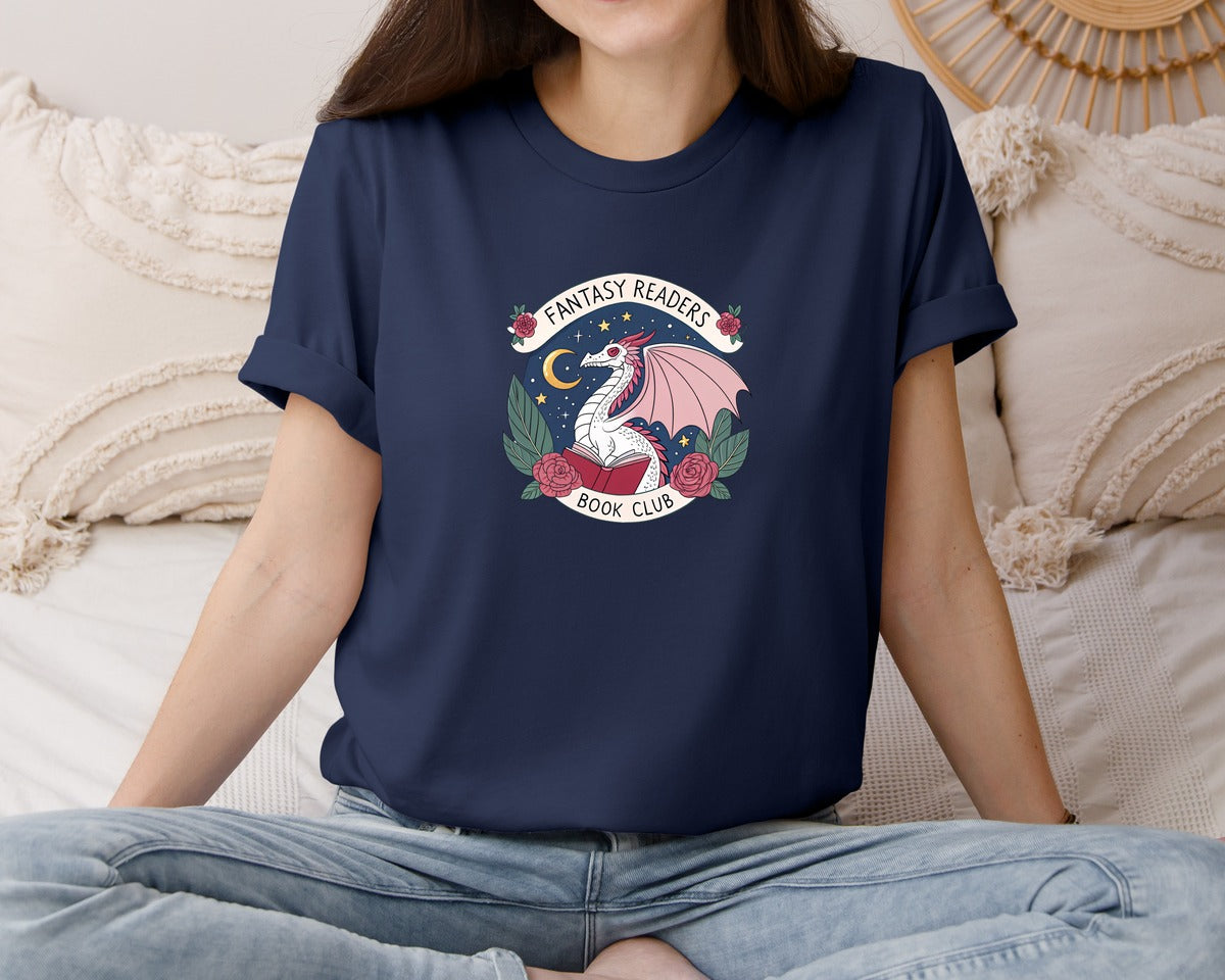 brand:Bella Canvas|color:Navy|Fantasy Book Club Dragon Book Graphic T-Shirt