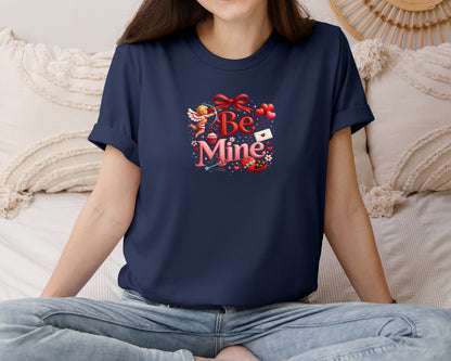 brand:Bella Canvas|color:Navy|Be Mine Valentine Cupid Design Graphic T-Shirt