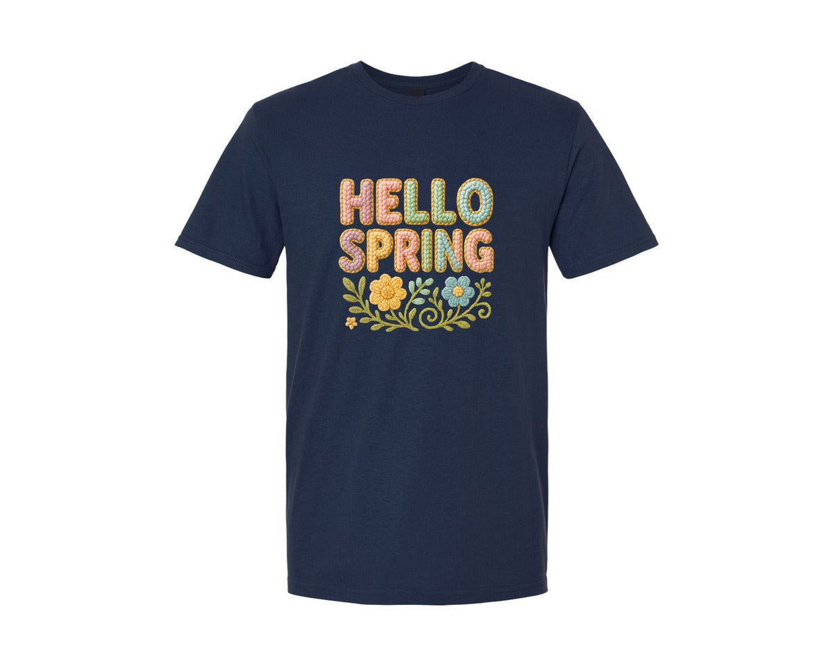 brand:Generic|color:Navy|Faux Yarn Hello Spring Graphic T-Shirt