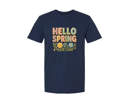 brand:Generic|color:Navy|Faux Yarn Hello Spring Graphic T-Shirt