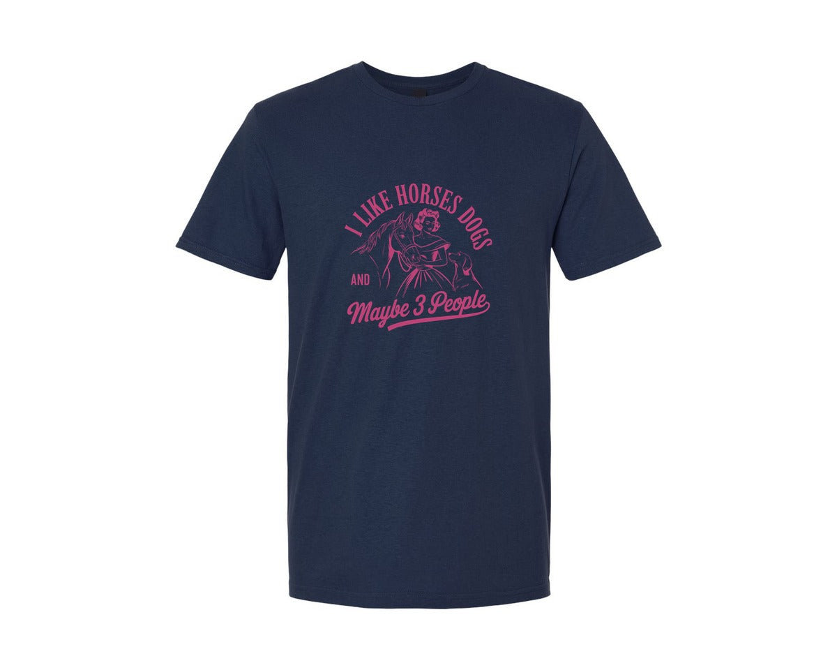 brand:Generic|color:Navy|I Like Horses Dogs And Maybe 3 People Sv Graphic T-Shirt