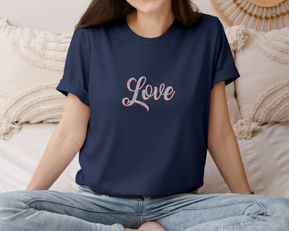 brand:Bella Canvas|color:Navy|Love Rhinestones Template Graphic T-Shirt