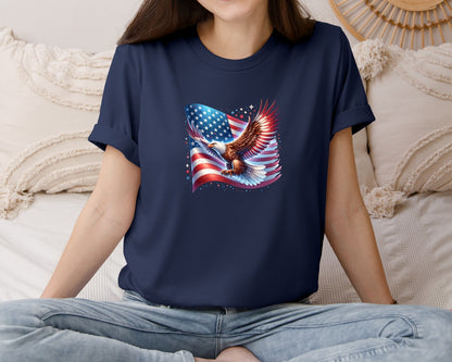 brand:Bella Canvas|color:Navy|Eagle American Flag Patriotic Graphic T-Shirt