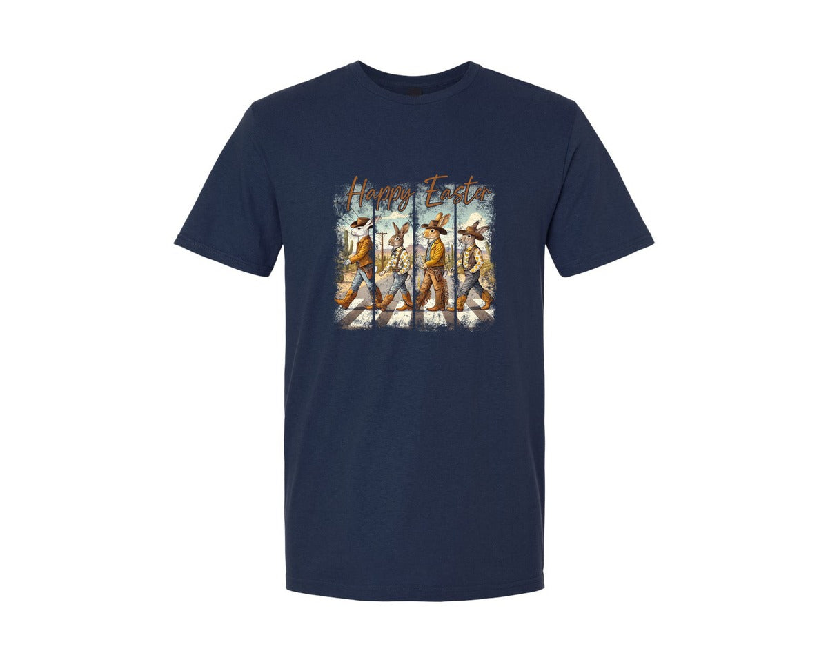 brand:Generic|color:Navy|Western Easter Cowboy Bunny Graphic T-Shirt