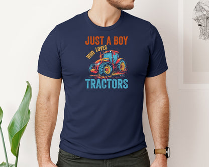 brand:Bella Canvas|color:Navy|Just A Boy Who Loves Tractors Kids 3 Graphic T-Shirt