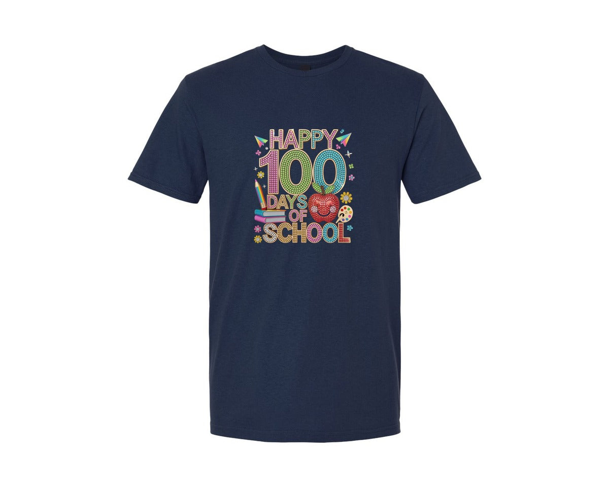 brand:Generic|color:Navy|100 Days Of School Rhinestones Shirt Graphic T-Shirt