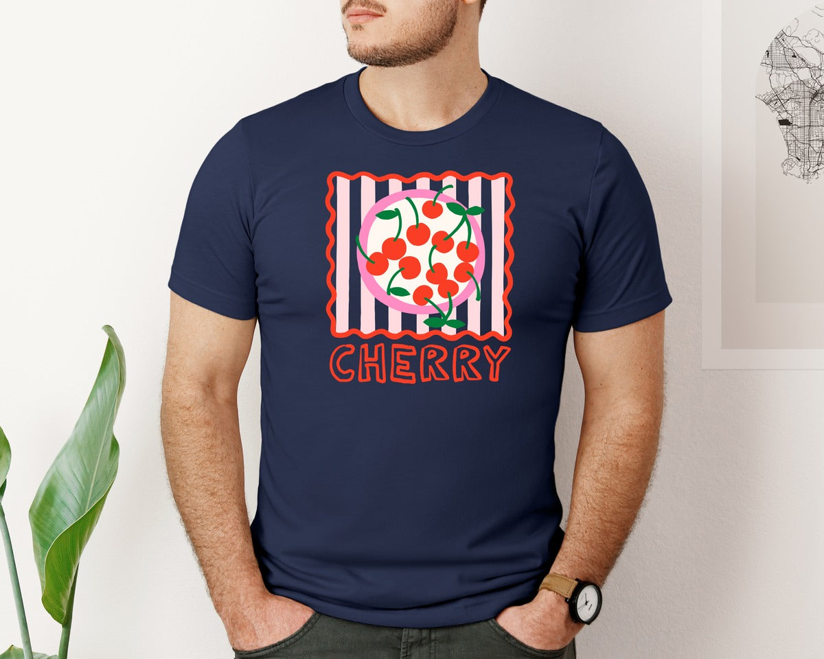 brand:Bella Canvas|color:Navy|Cherry Summer Fruit Print Graphic T-Shirt
