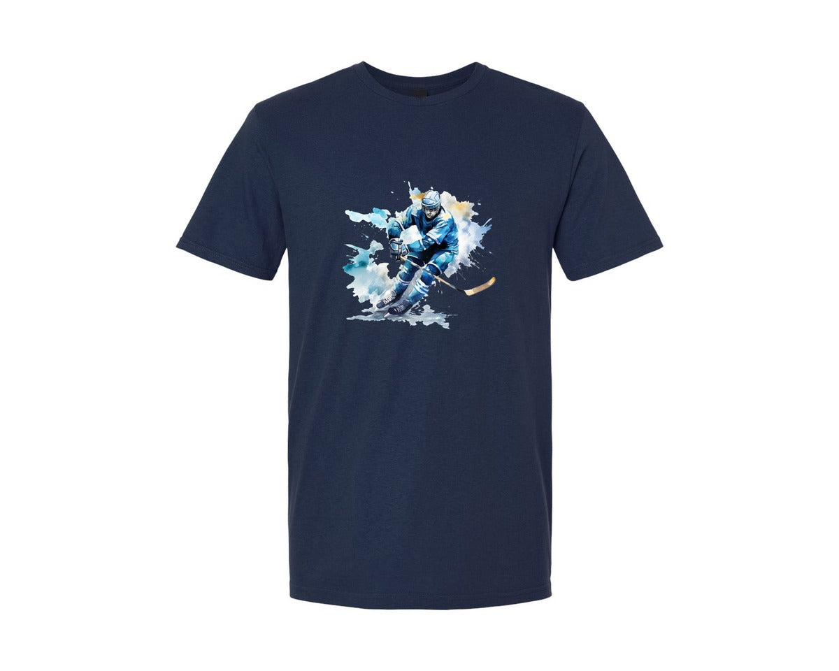 brand:Generic|color:Navy|Colorful Hockey Player Graphic T-Shirt