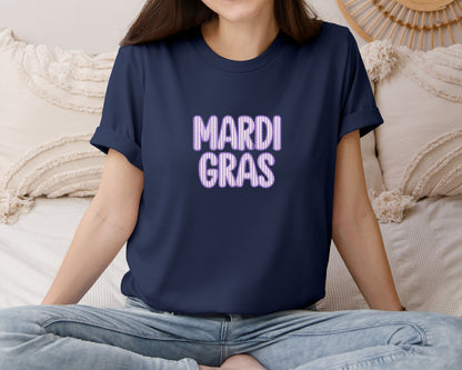 brand:Bella Canvas|color:Navy|Mardi Gras Lacey Ruffle Graphic T-Shirt