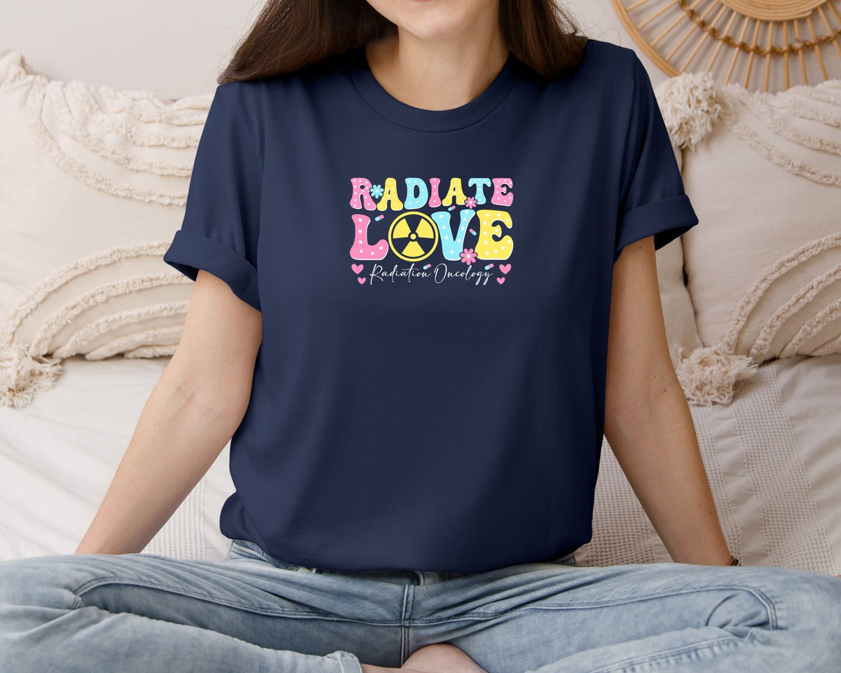 brand:Bella Canvas|color:Navy|Radiation Oncology Love Nurse T Shirt Graphic T-Shirt