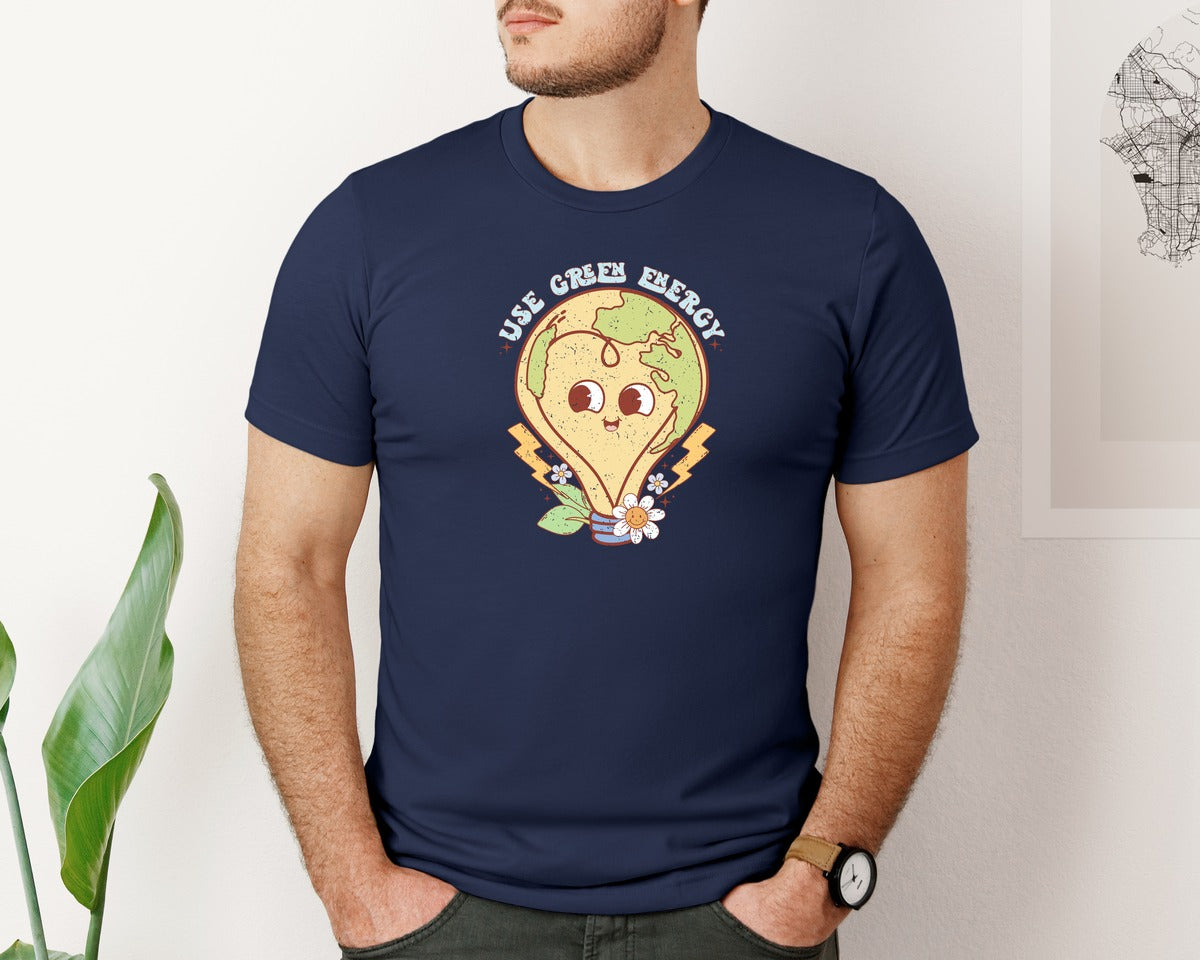 brand:Bella Canvas|color:Navy|Earth Day Use Green Energy 2 Graphic T-Shirt