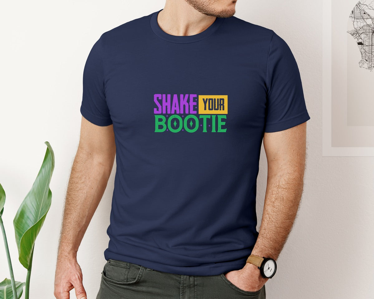 brand:Bella Canvas|color:Navy|Shake Your Bootie Mardi Gras Graphic T-Shirt