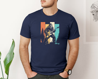 brand:Bella Canvas|color:Navy|Bigfoot Playing Guitar Graphics T Shirt Graphic T-Shirt