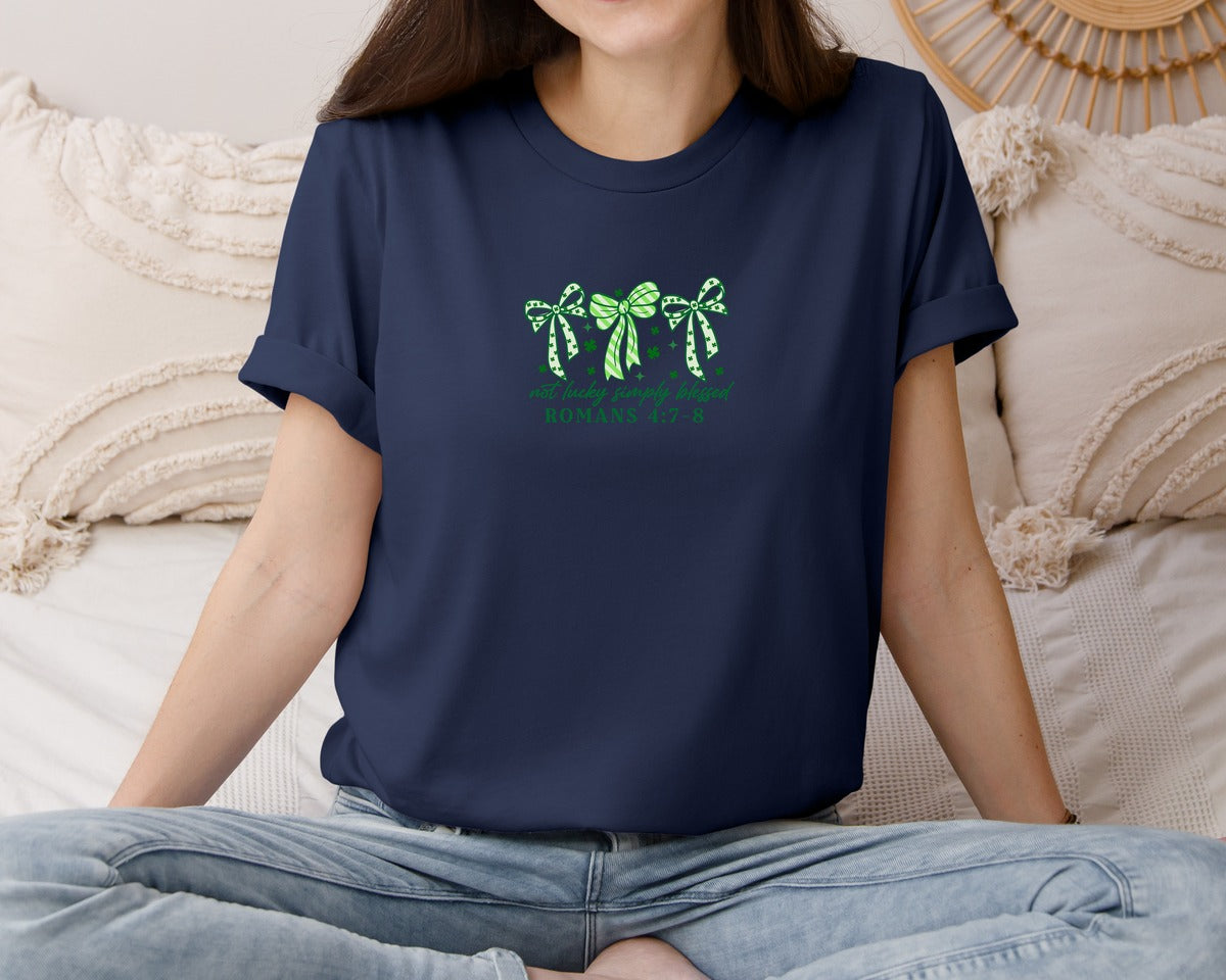 brand:Bella Canvas|color:Navy|Not Lucky Simply Blessed Irish Graphic T-Shirt