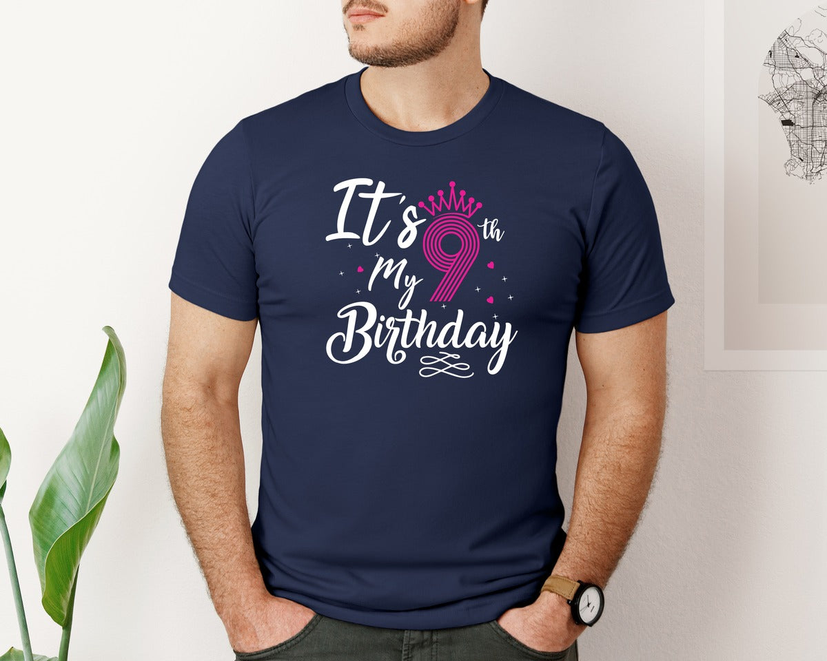 brand:Bella Canvas|color:Navy|Its My 9Th Birthday 9Th Year Old Graphic T-Shirt