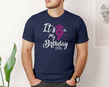 brand:Bella Canvas|color:Navy|Its My 9Th Birthday 9Th Year Old Graphic T-Shirt