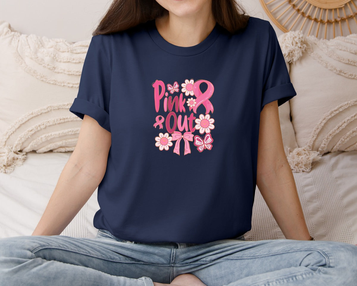 brand:Bella Canvas|color:Navy|Pink Out Breast Cancer Awareness Graphic T-Shirt
