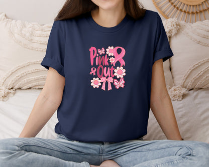 brand:Bella Canvas|color:Navy|Pink Out Breast Cancer Awareness Graphic T-Shirt