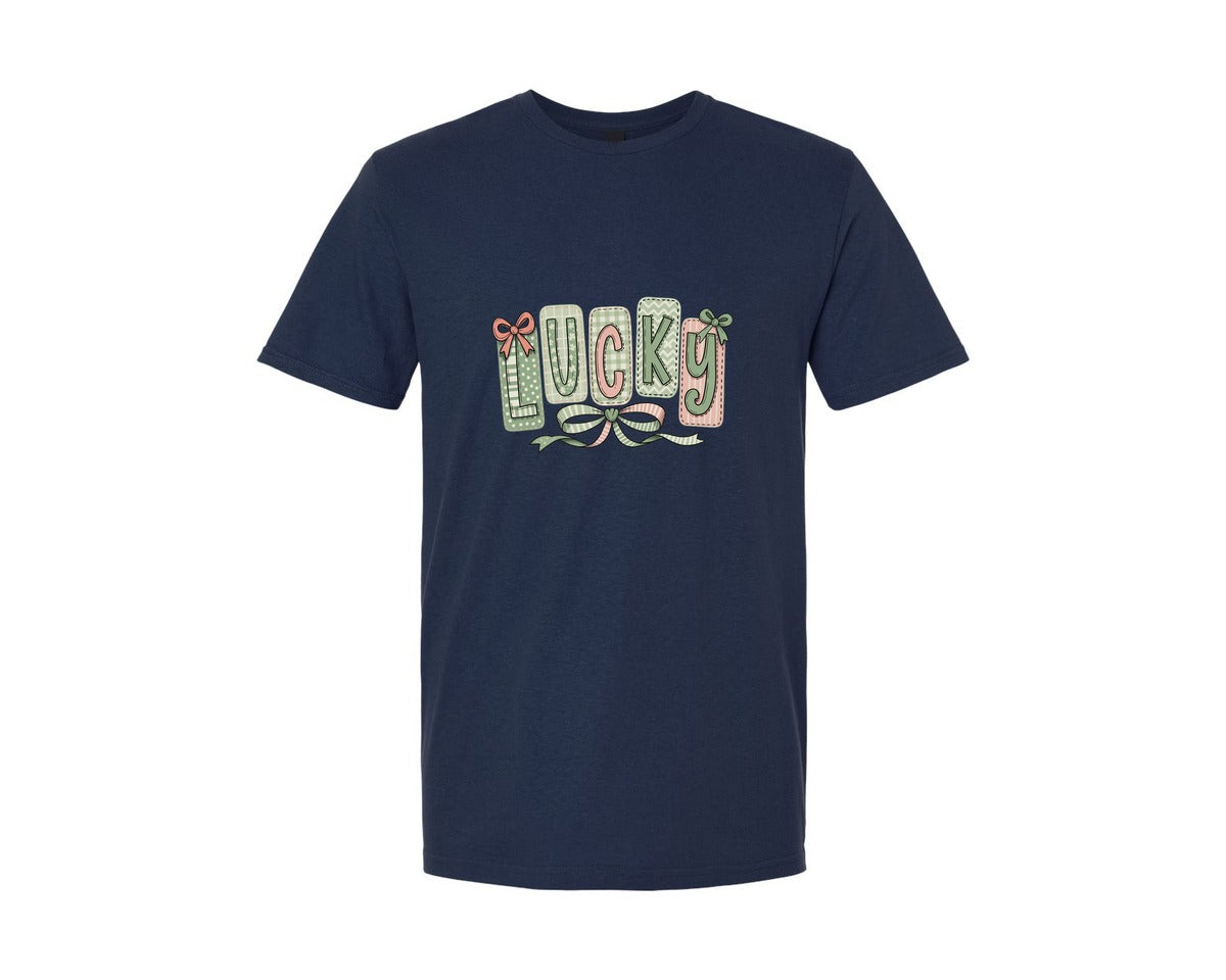 brand:Generic|color:Navy|Lucky Shamrock Blessed Vibes 13 Graphic T-Shirt