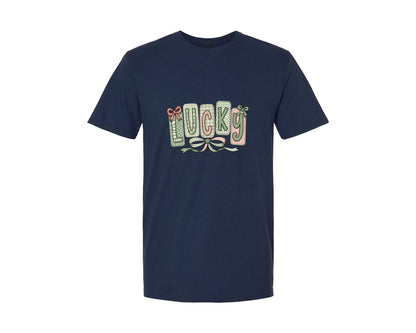 brand:Generic|color:Navy|Lucky Shamrock Blessed Vibes 13 Graphic T-Shirt