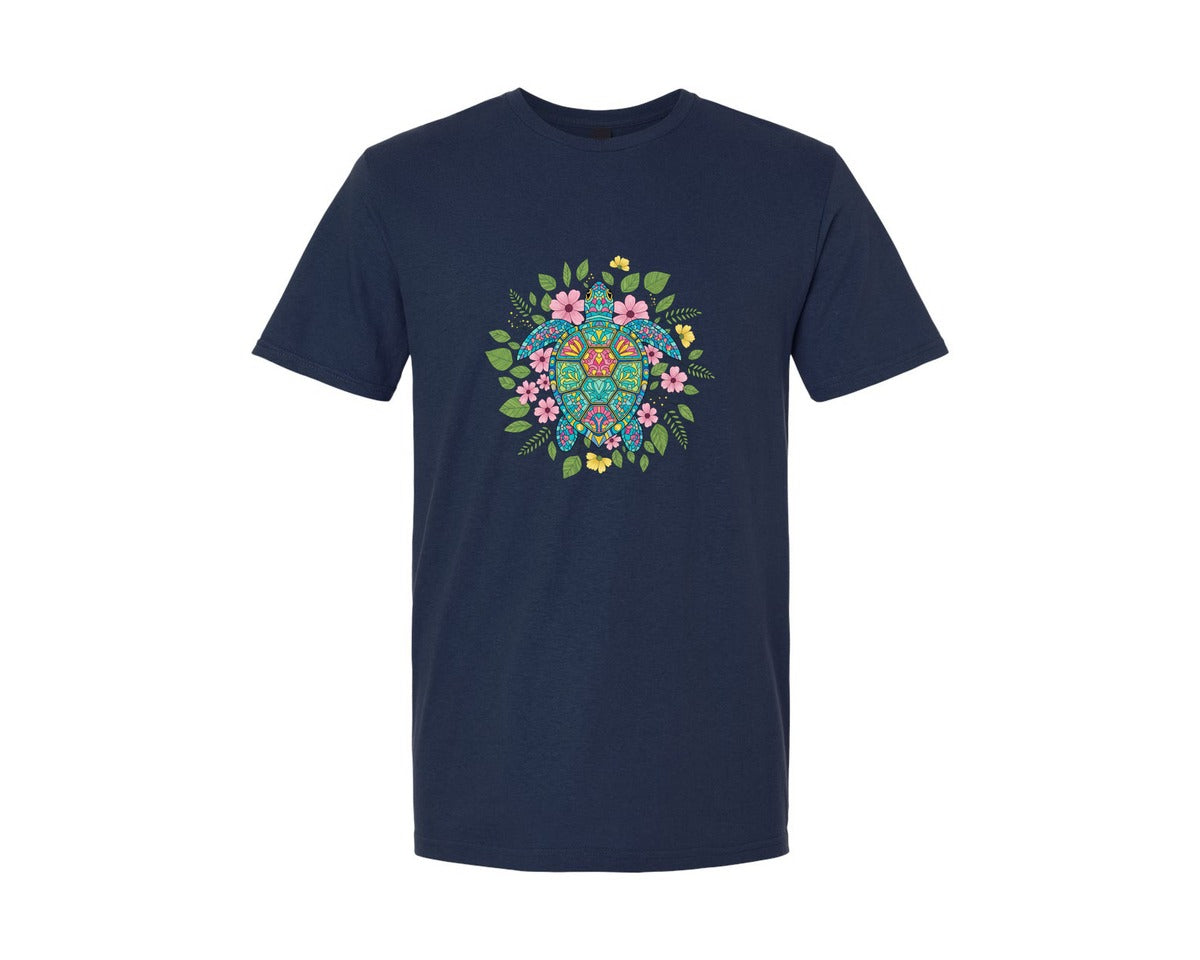 brand:Generic|color:Navy|Summer Sea Turtle Floral Boho Flower 11 Graphic T-Shirt