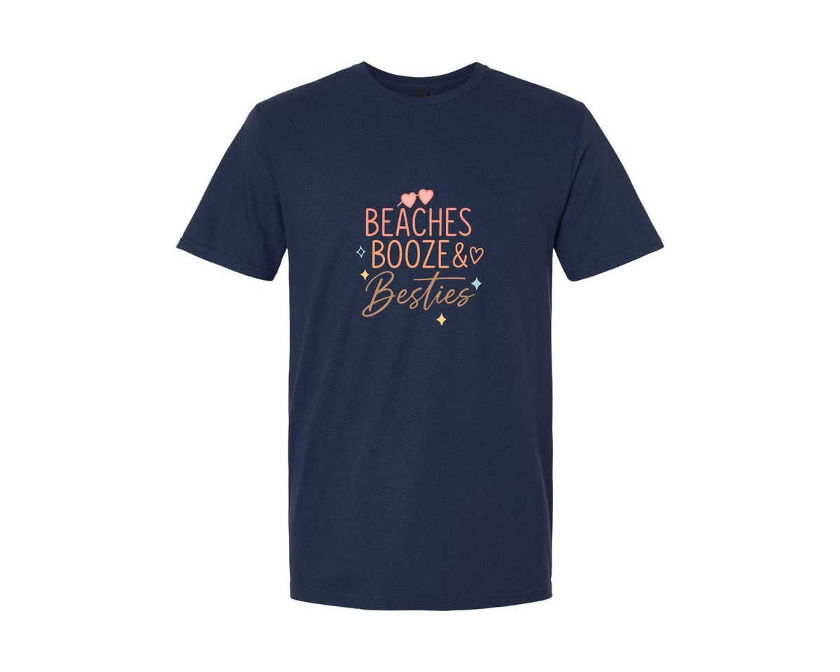 brand:Generic|color:Navy|Beaches Booze And Besties T Shirt Graphic T-Shirt
