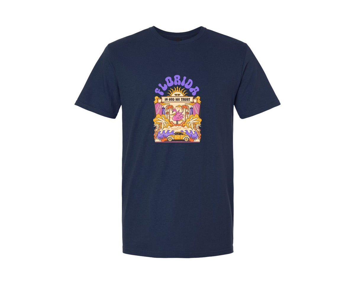 brand:Generic|color:Navy|Florida Tropical Nature Illustration Graphic T-Shirt