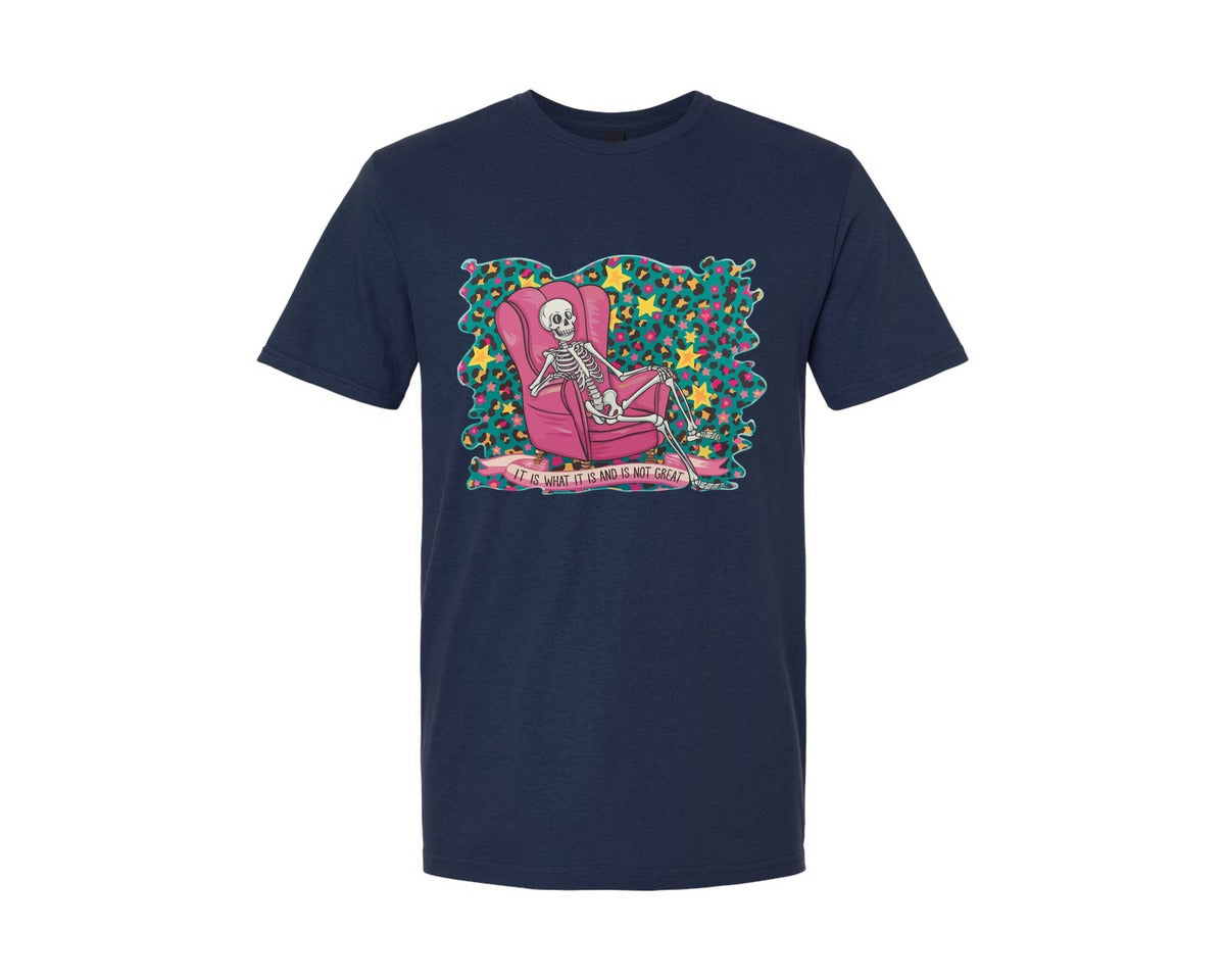 brand:Generic|color:Navy|Retro Skeleton Leopard Sarcastic Graphic T-Shirt