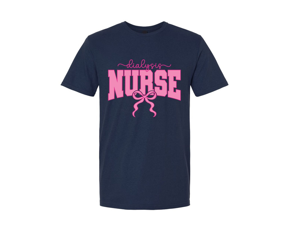brand:Generic|color:Navy|Dialysis Nurse Coquette Nursing Pink Bow Graphic T-Shirt