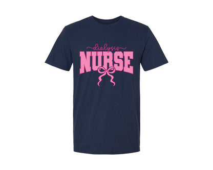 brand:Generic|color:Navy|Dialysis Nurse Coquette Nursing Pink Bow Graphic T-Shirt