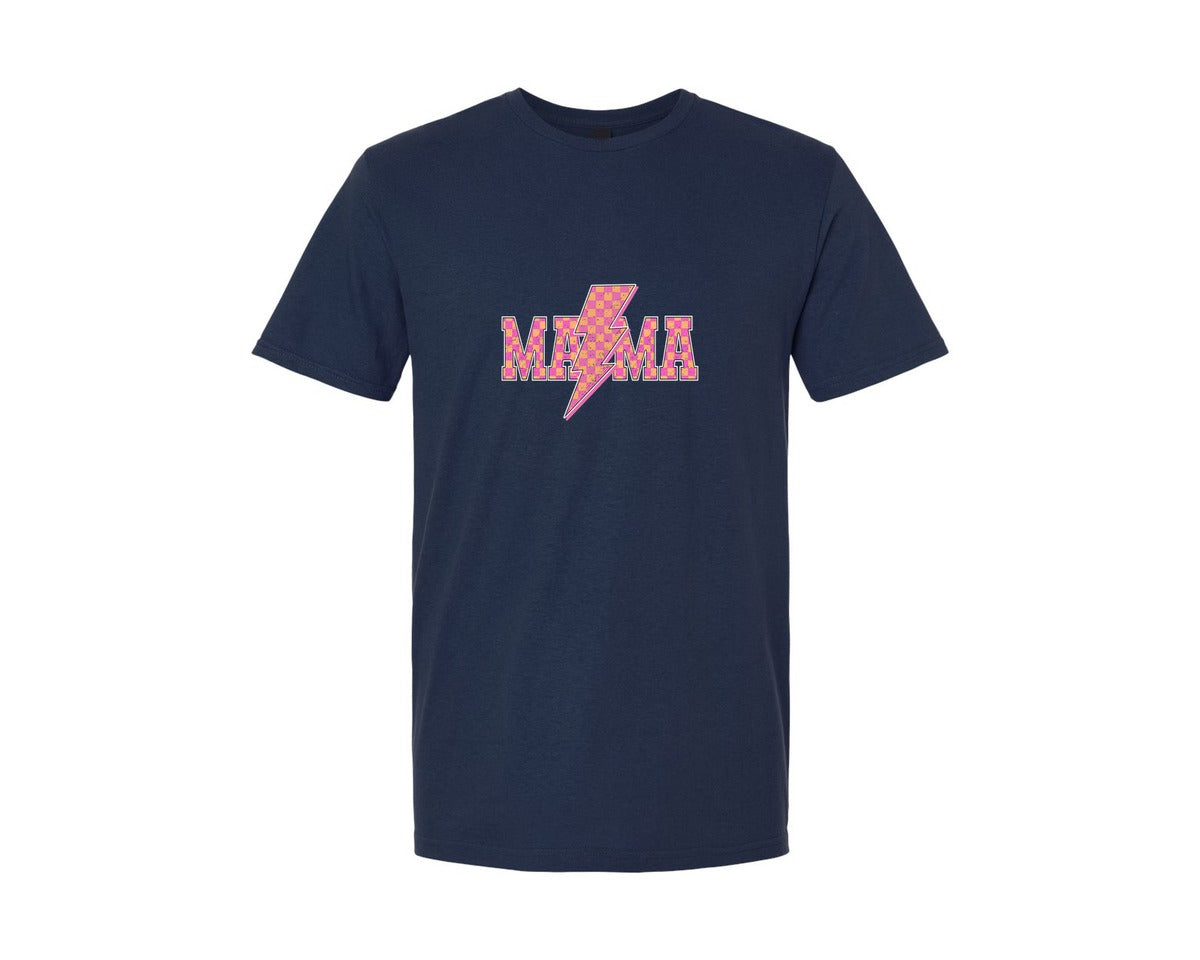 brand:Generic|color:Navy|Pink Checkered Mama Mom Life Graphic T-Shirt