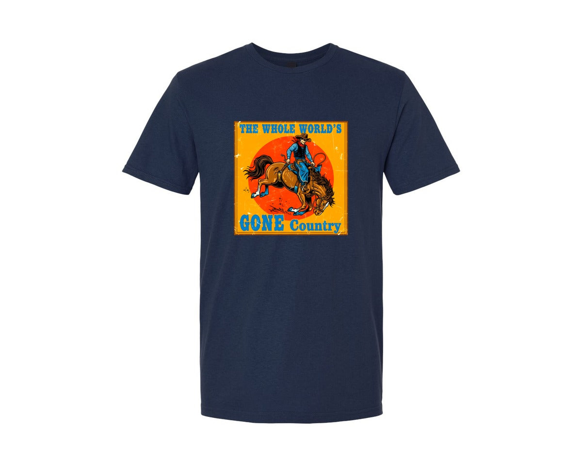 brand:Generic|color:Navy|Whole Worlds Gone Country Western Graphic T-Shirt