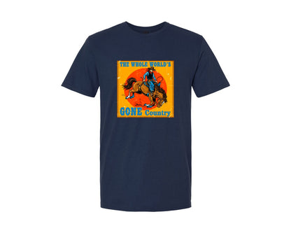 brand:Generic|color:Navy|Whole Worlds Gone Country Western Graphic T-Shirt