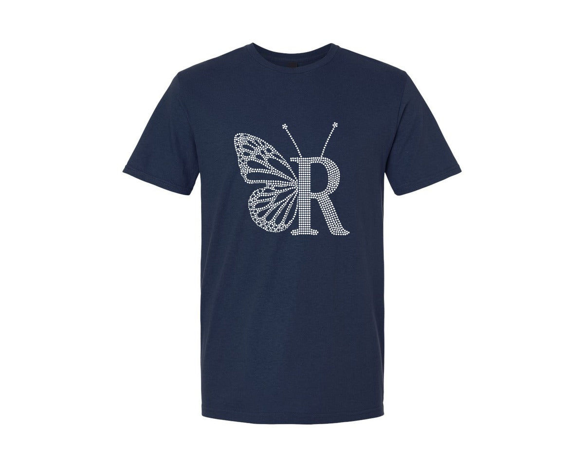 brand:Generic|color:Navy|Letter Butterfly Rhinestone Design 12 Graphic T-Shirt