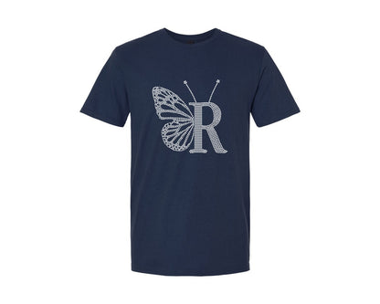 brand:Generic|color:Navy|Letter Butterfly Rhinestone Design 12 Graphic T-Shirt