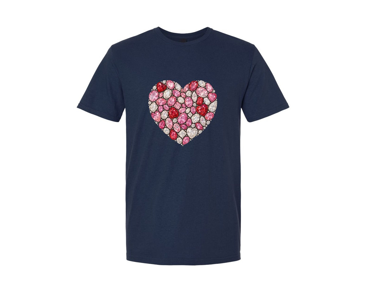 brand:Generic|color:Navy|Diamond Glitter Valentine Heart 13 Graphic T-Shirt