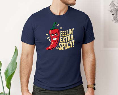 brand:Bella Canvas|color:Navy|Spicy Pepper Funny Food Design Graphic T-Shirt
