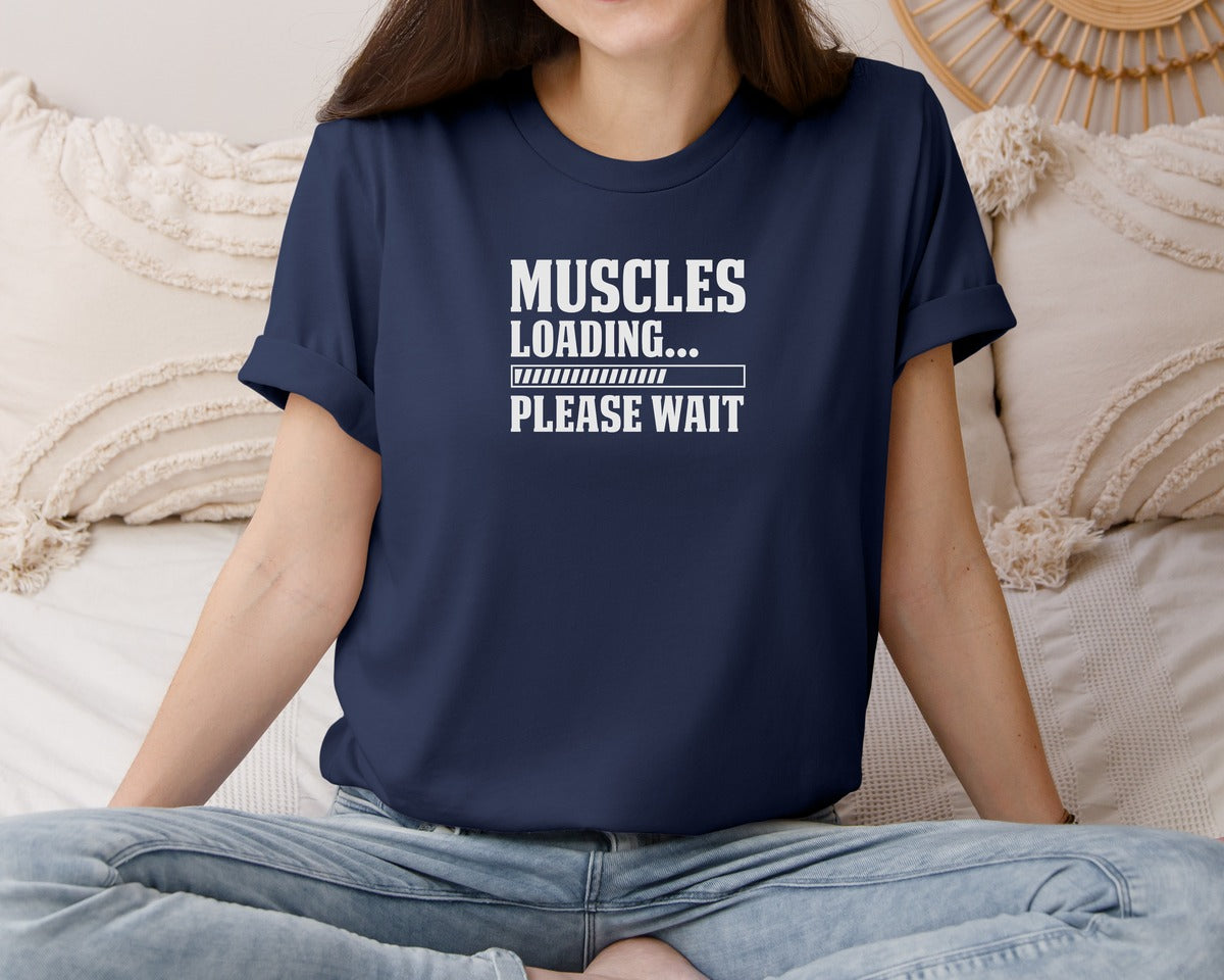 brand:Bella Canvas|color:Navy|Muscles Loading Progress Gym Tee Shirt Graphic T-Shirt