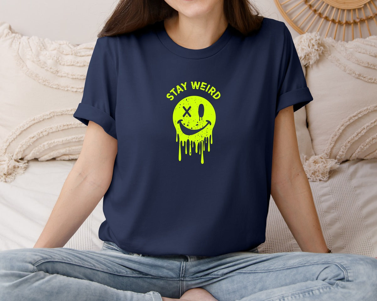 brand:Bella Canvas|color:Navy|Stay Weird Be Yourself Rebellious Spirit Graphic T-Shirt