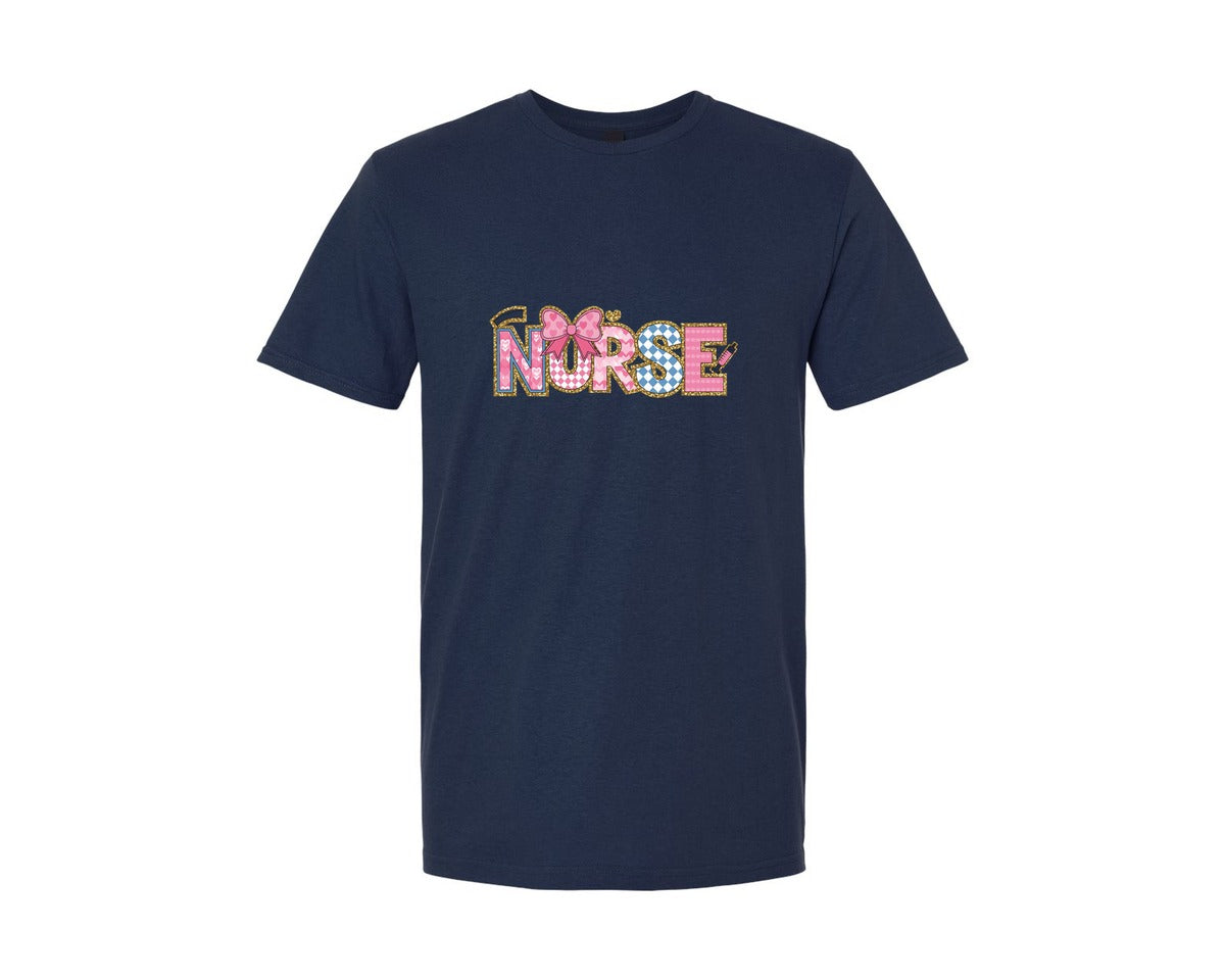 brand:Generic|color:Navy|Hospital Nurse Coquette Bow Hearts Graphic T-Shirt