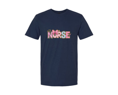 brand:Generic|color:Navy|Hospital Nurse Coquette Bow Hearts Graphic T-Shirt