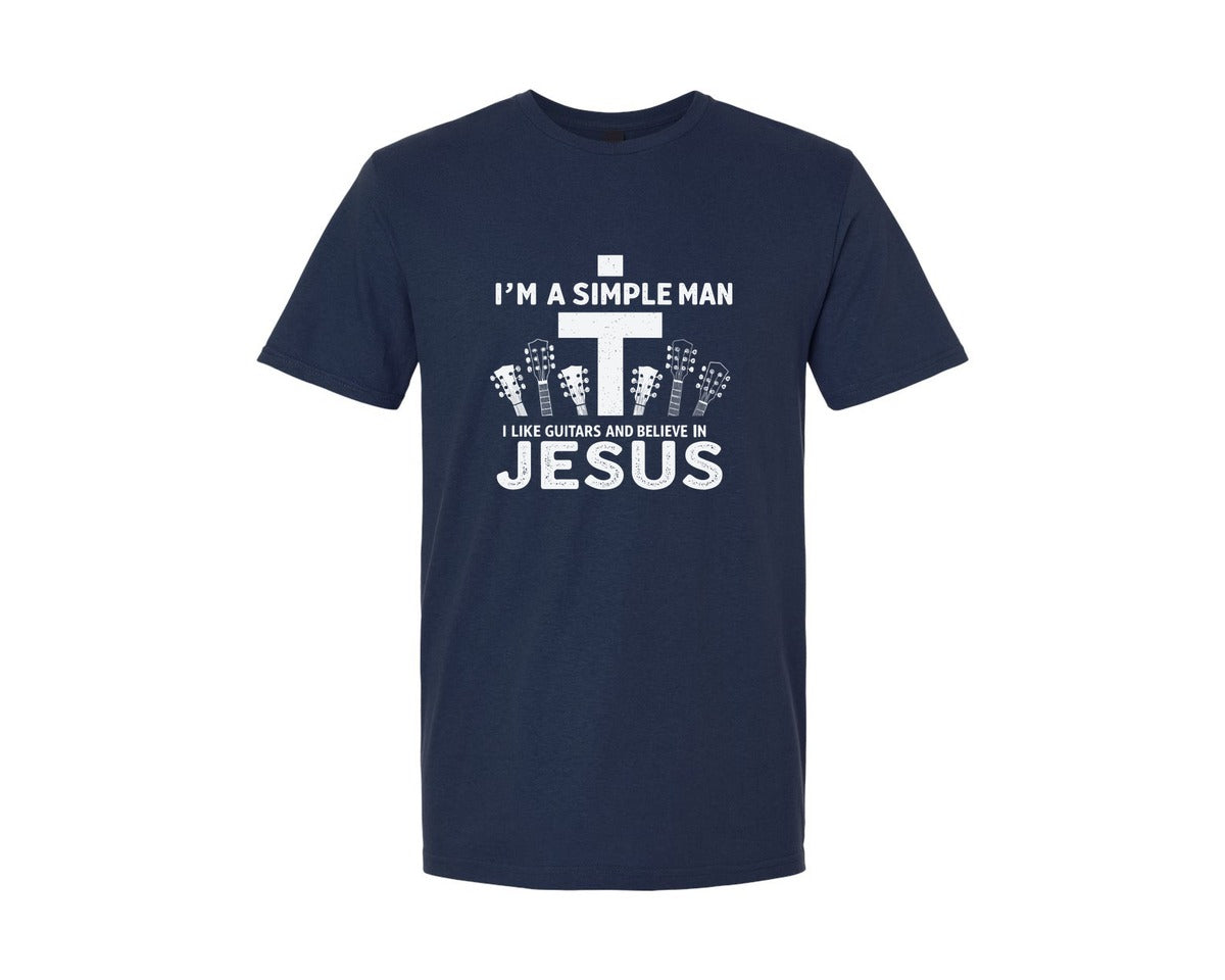 brand:Generic|color:Navy|Christian Guitar Im A Simple Man Graphic T-Shirt