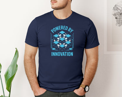 brand:Bella Canvas|color:Navy|Powered By Innovation Cubes Tech Art Graphic T-Shirt